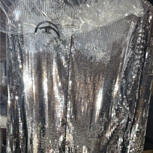 Michael Kors Silver or Black Sequin Dress, bell sleeves, zip back w/split.